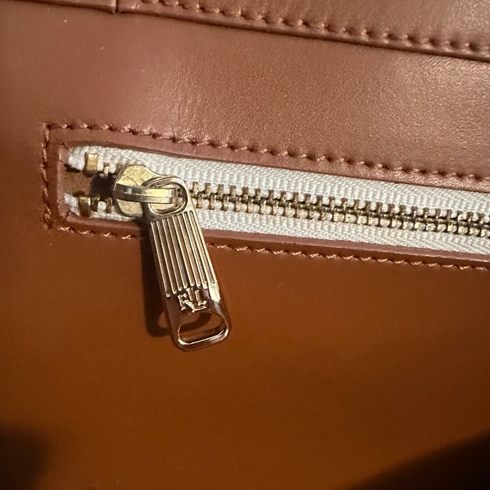 Lauren Ralph Lauren Chestnut Pebbled Leather Shoulder Tote Bag - Picture 9 of 15